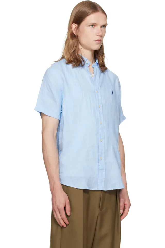 Polo Ralph Lauren Blue Linen Short Sleeve Sport Shirt, photo 2 of 2 from SSENSE