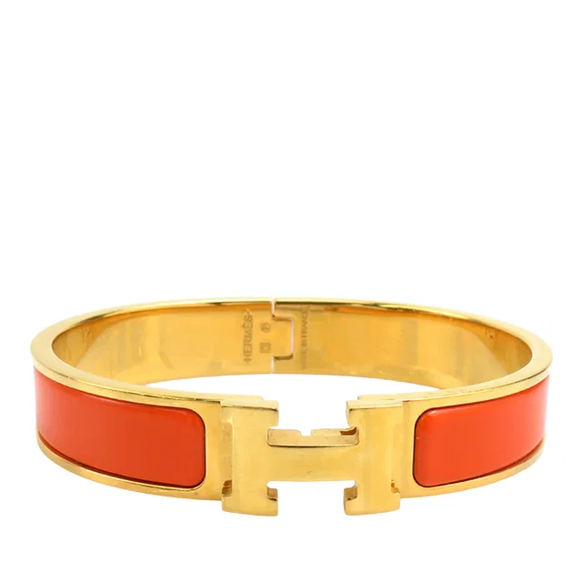 Gold Hermès Narrow Enamel Clic H Bracelet PM in Gold from Designer Revival