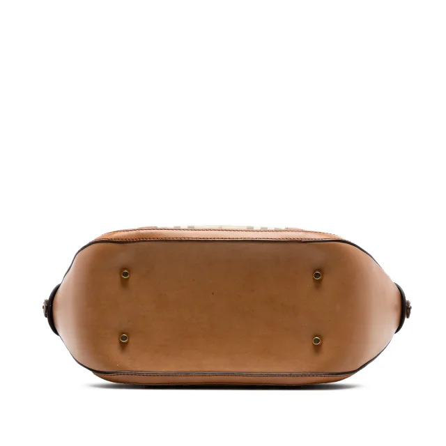 Beige Burberry Medium Haymarket Check Coated Canvas Orchard Bowling Bag Satchel in Beige Coated canvas from Designer Revival, photo 3 of 6