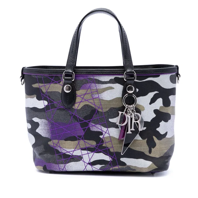 Purple Dior Anselm Reyle Mini Canvas Camouflage Shopping Tote in Purple Canvas from Designer Revival
