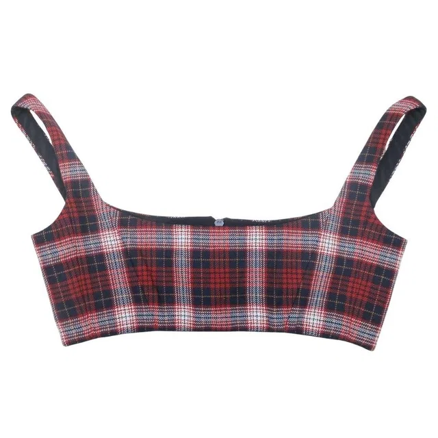 Dior Tartan Check Bustier Sleeveless Top Red Navy 36 in Red Silk from The Reluxe