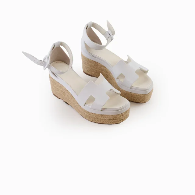 Hermès Elda Espadrille 37 White in White Calfskin from The Purse Affair
