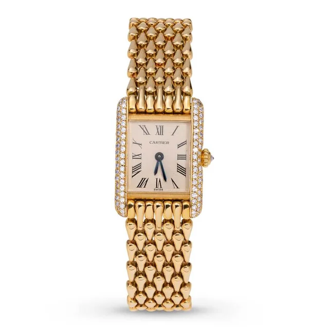 Cartier Tank Louis Quartz Diamond White Dial Ladies Watch 8057 in yellow|gold|white from Jomashop.com