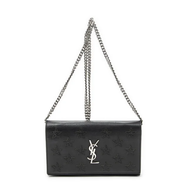 Saint Laurent Star Embossed Kate Chain Black Calfskin Leather Shoulder Bag in Black Calfskin from The Reluxe