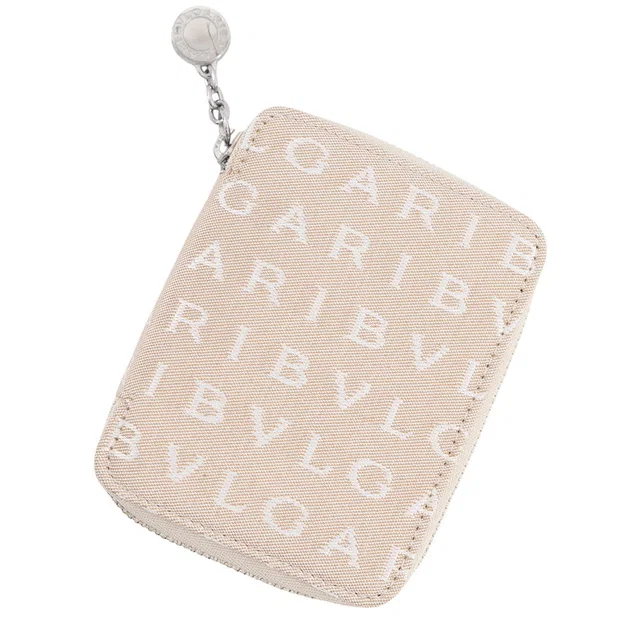Bvlgari Logo Mania Pocket Zip Diary Beige23005 Canvas Leather Size Mini in Canvas from GALLERY RARE