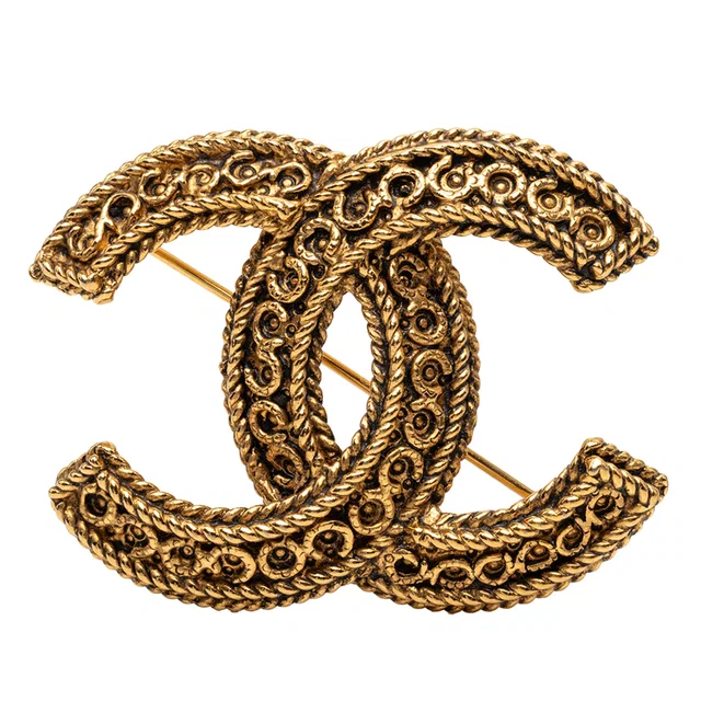 Gold Chanel CC Gold Plated Filigree Brooch in Gold from Designer Revival