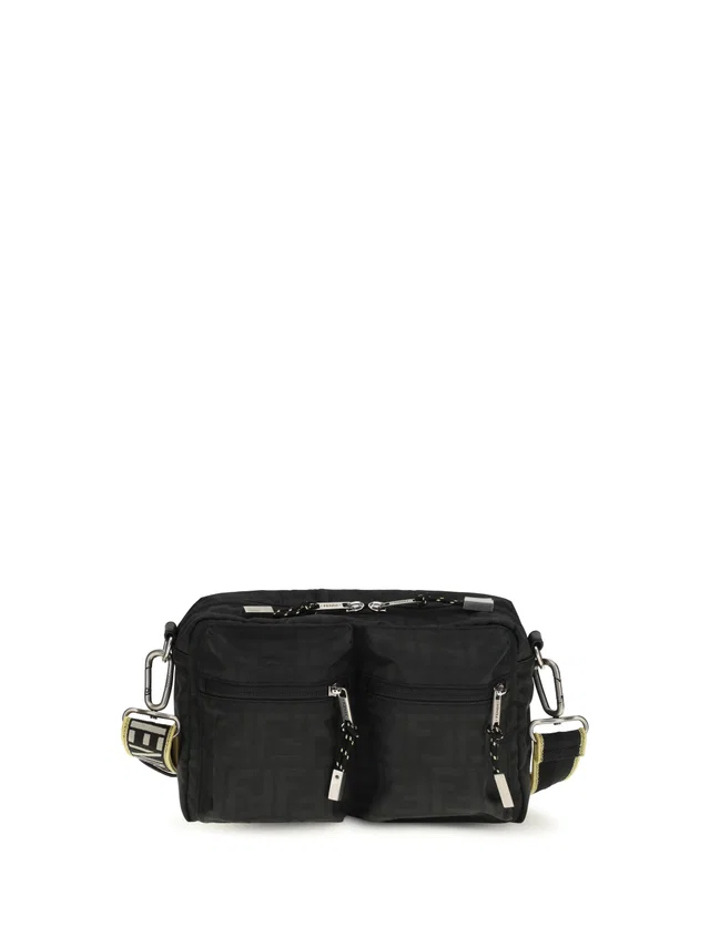 Fendi Ff Monogram Fabric Camera Bag — Black Polyester in Black Calfskin from HEWI