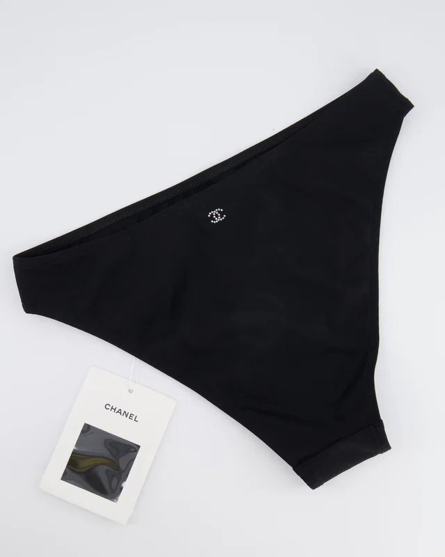 Chanel 2024 Coco Beach Black High Waisted Bikini Bottom with Crystal CC Logo Back Detail Size FR 38… in Black from Sellier