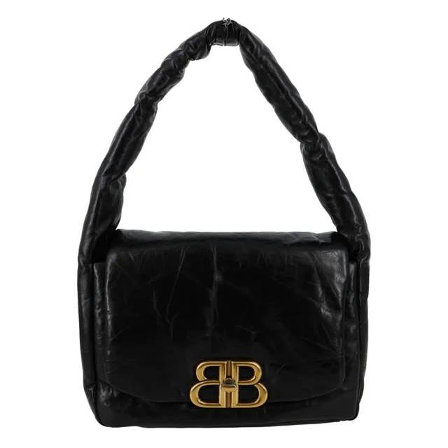 Balenciaga Monaco Calfskin Leather Shoulder Bag Black in Black Calfskin from Dallas Designer Handbags