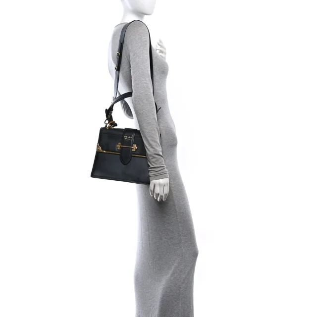 Prada City Calfskin Saffiano Cahier Top Handle Bag Black in Black Saffiano leather from FASHIONPHILE, photo 2 of 13