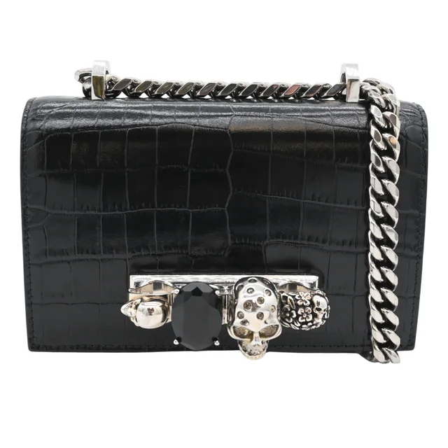 Alexander McQueen Jewelled Croc-Embossed Leather Crossbody Bag in Crocodile from Clotheshorse Anonymous