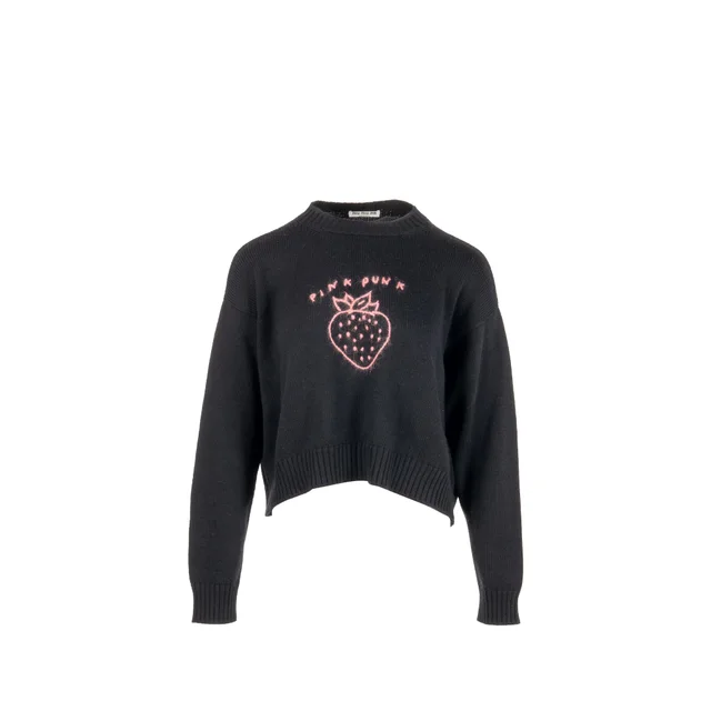Miu Miu size 42 pink punk knit sweater virgin wool black/pink in Black Wool from EMIER