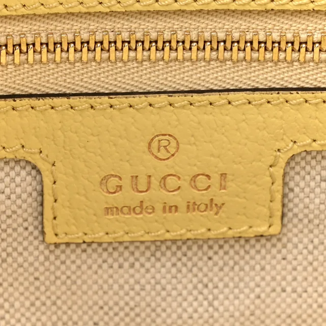 Gucci Straw Textured Dollar Calfskin Cancun Medium Ophidia Shopping Tote Orange Yellow in Orange Calfskin from FASHIONPHILE, photo 6 of 11
