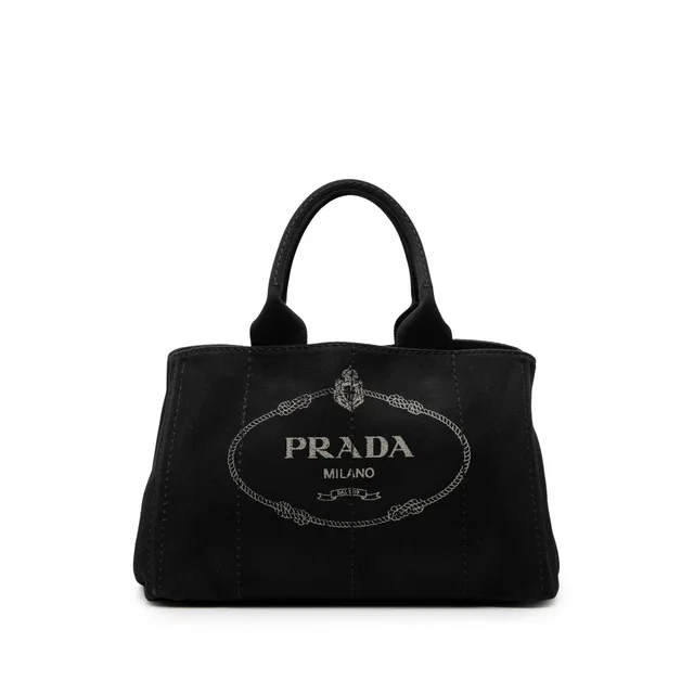 Black Prada Canvas Canapa Logo Tote Satchel in Black Canvas from Designer Revival