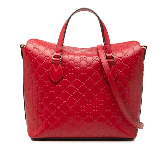 Red Gucci Guccissima Linea A Fold Over Satchel in Red Leather from Designer Revival