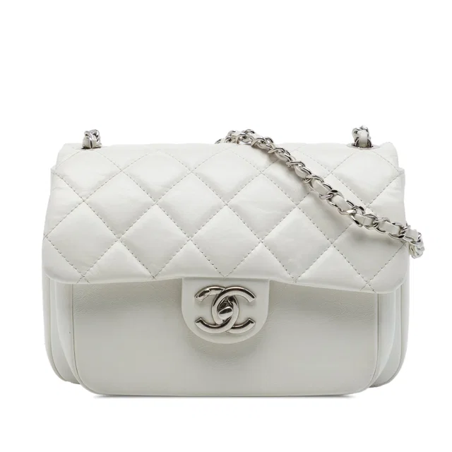 White Chanel Quilted Aged Calfskin Express Zip Around Flap Crossbody Bag in White Calfskin from Designer Revival