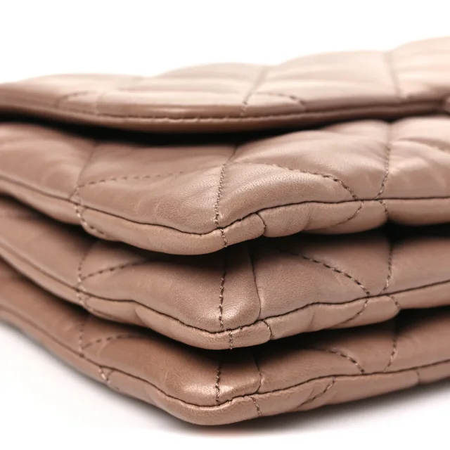 Quilted Chanel 3 Accordion Flap Bag Dark Beige in Beige Lambskin from FASHIONPHILE, photo 9 of 10