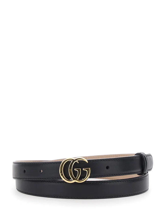 Gucci Gold-Tone Gg Logo Belt — Black Leather in Black Leather from HEWI