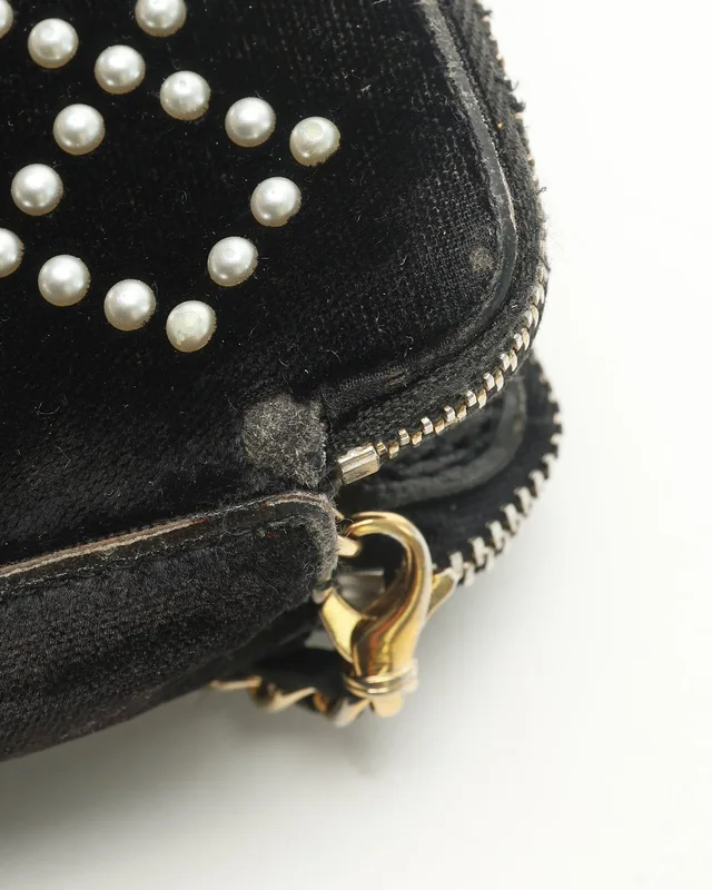 Chanel Velvet Pearl Double Zip Wallet On Chain Bag in Velvet from A Retro Tale, photo 10 of 13