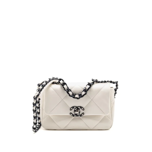 Chanel small 19 Bag Lambskin White Multicolour Hardware (Microchip) in White Lambskin from EMIER