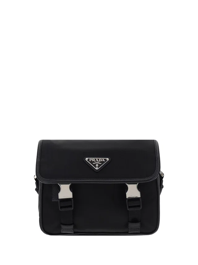 Prada Re-Nylon With Triangular Plaque Shoulder Bag — Black Polyamide in Black Nylon from HEWI