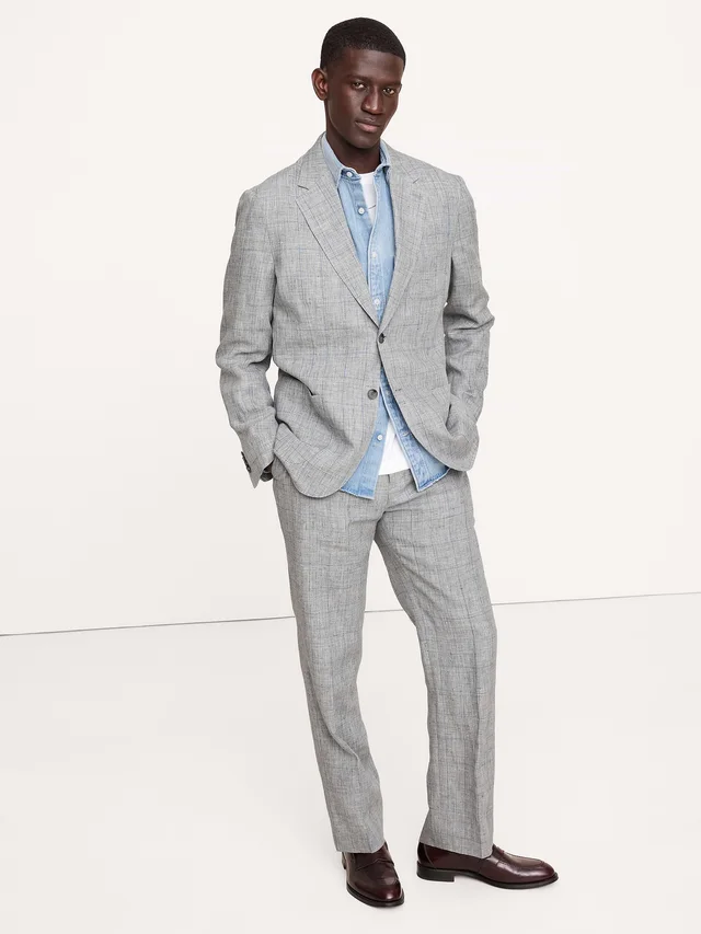 Banana Republic Straight Plaid Linen Suit Pant in Gray Plaid, photo 3 of 7 from Banana Republic (US)