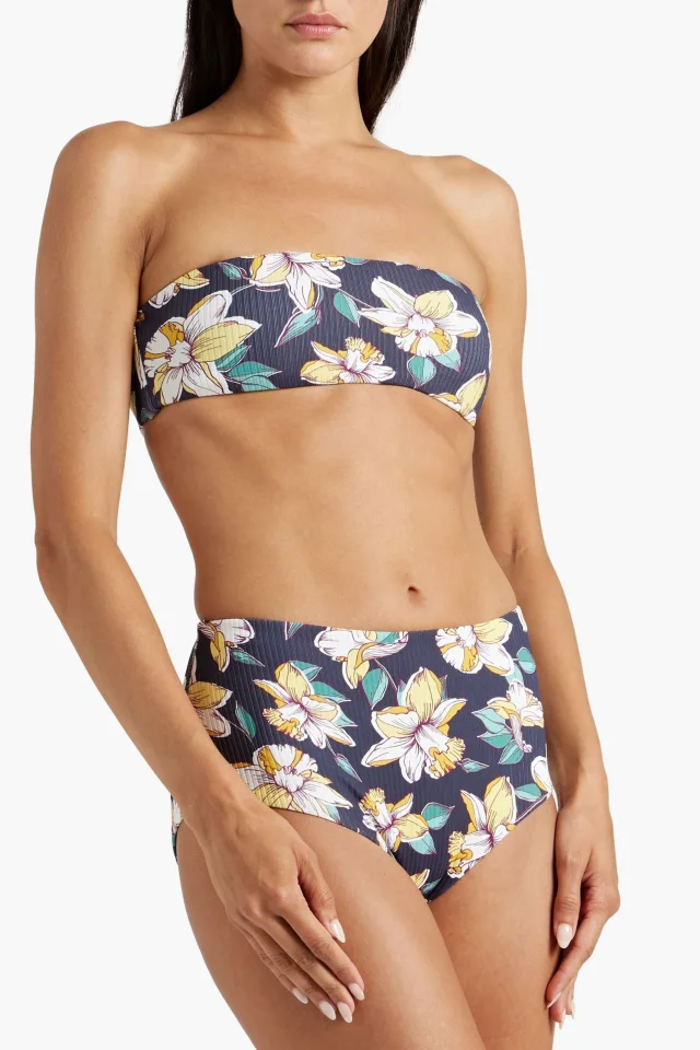 Eberjey Floral-Print Ribbed High-Rise Bikini Briefs in Navy, photo 2 of 4 from THE OUTNET