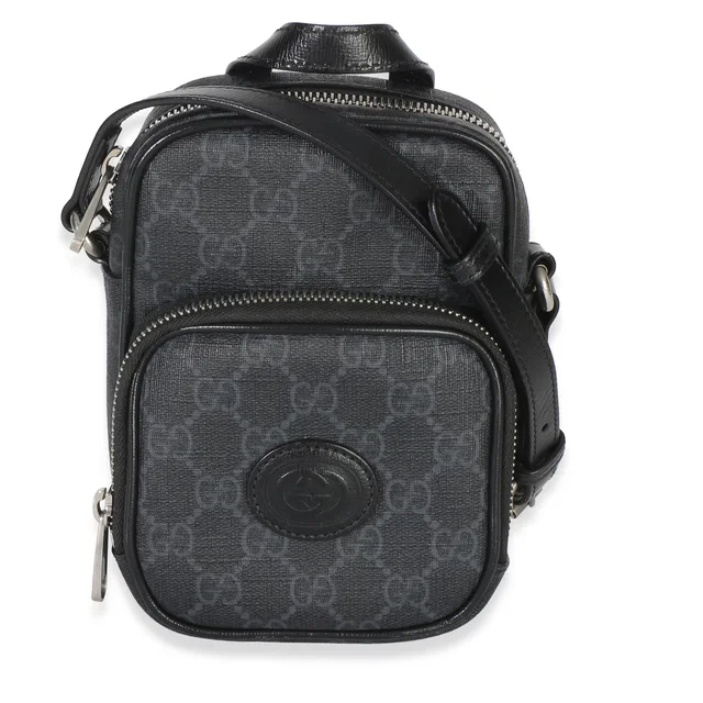 Gucci Black GG Supreme Mini Interlocking G Crossbody Bag in Black Canvas from myGemma