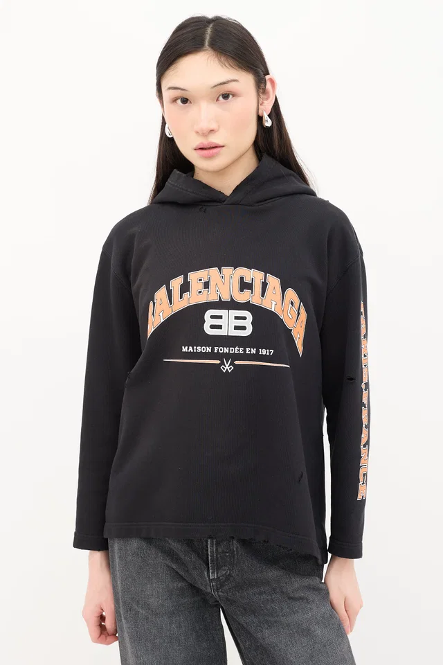 Balenciaga Distressed Maison Logo Hoodie from VSP Consignment