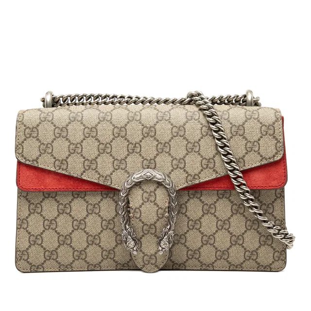 Red Gucci Medium GG Supreme Dionysus Shoulder Bag in Red Suede from Designer Revival