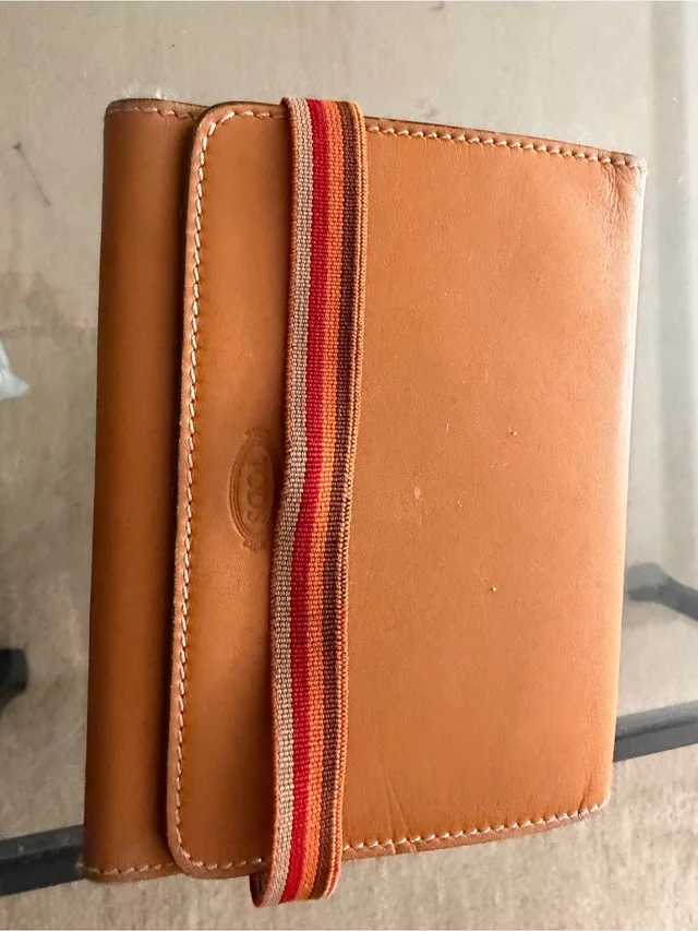 Tod's Tan Leather Wallet With Red-Orange Striped Elastic in brown|red|neutral Leather from Poshmark