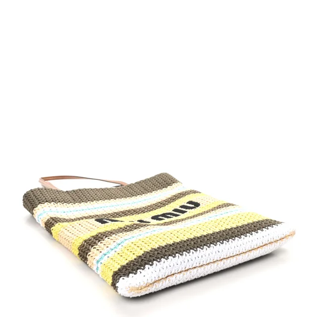 Miu Miu Crochet Stripe Vertical Tote Bag Tundra Limone Natural in Beige Raffia from FASHIONPHILE, photo 4 of 9