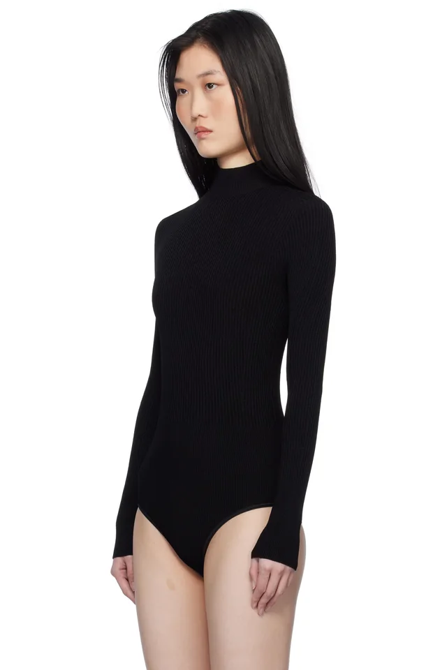 ALAÏA Black Ribbed Knit Bodysuit, photo 4 of 5 from SSENSE