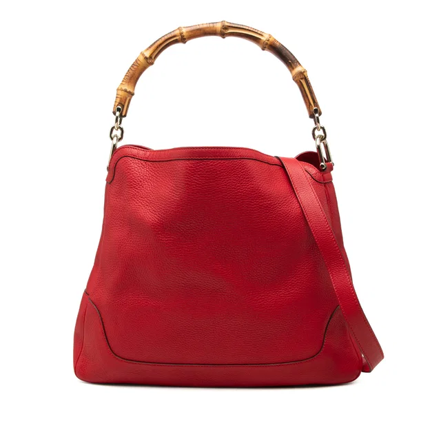Red Gucci Calfskin Bamboo Diana Satchel in Red Calfskin from Designer Revival