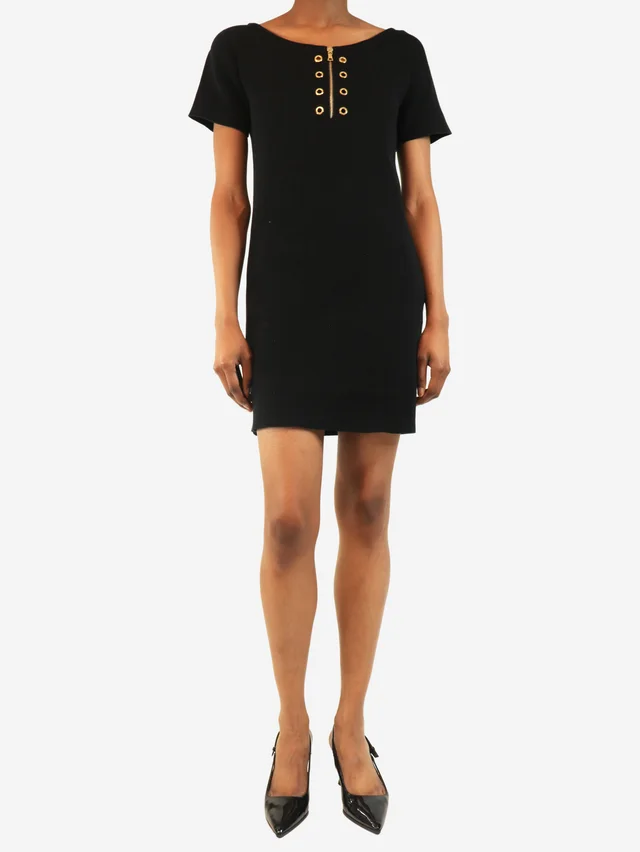 Prada Black knit eyelet mini dress - size UK 6 in Black from Sign of the Times