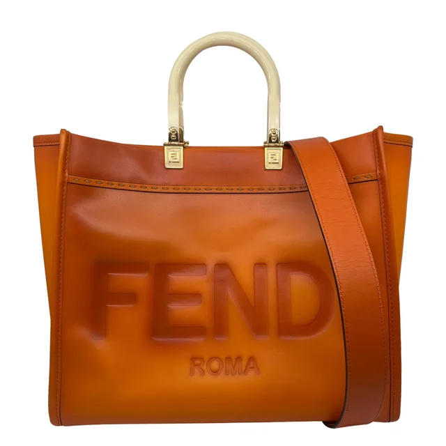 Fendi Sunshine Medium Leather Shopper Tote Bag Orange in Orange Leather from Dallas Designer Handbags