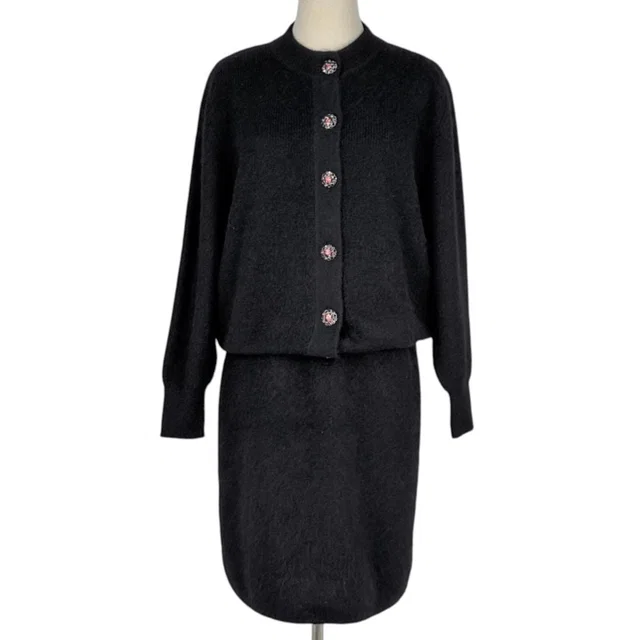 Saint Laurent Knit Set Cardigan Black in Black Silk from The Reluxe