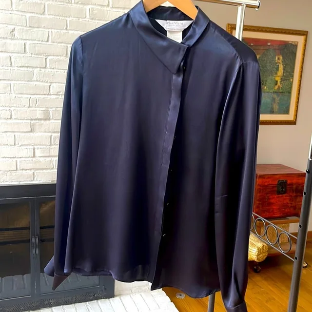 Luxury Maxmara Silk Top 12 | Long Sleeve Silk Blouse 12 | Made In Italy in blue Silk from Poshmark