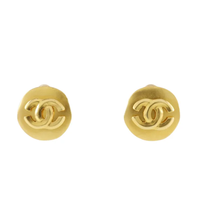 Gold Chanel CC Gold Plated Round Clip On Earrings in Gold from Designer Revival