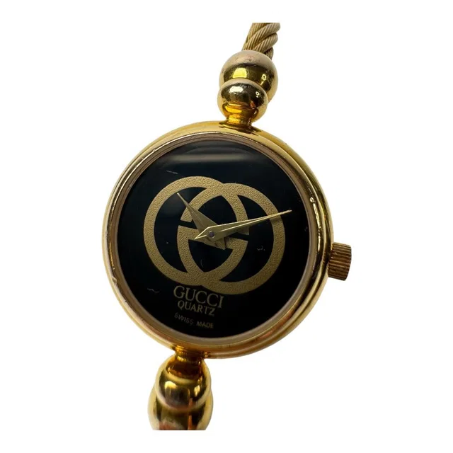 Gucci Bangle Watch Quartz Gold Black Dial in Black from The Reluxe