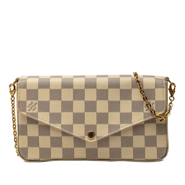 White Louis Vuitton Damier Azur Pochette Felicie Crossbody Bag in White Canvas from Designer Revival