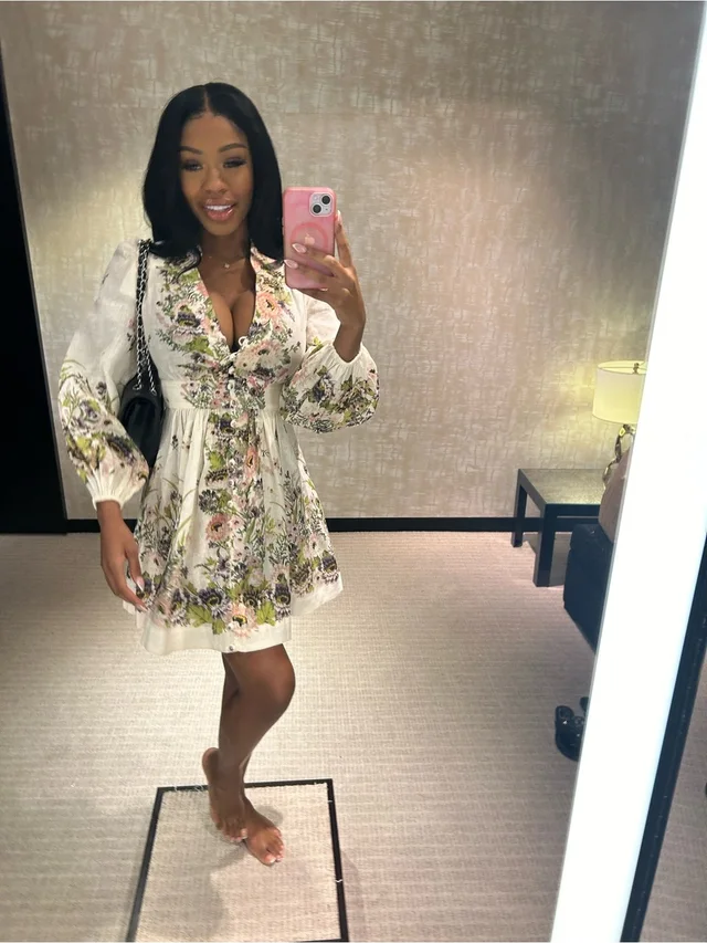 Zimmermann White Floral V-Neck Long Sleeve Mini Dress in pink|white from Poshmark