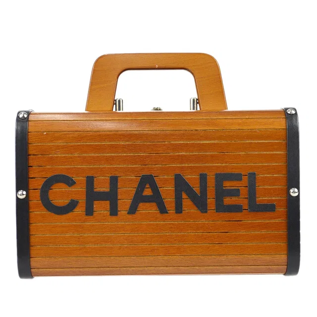 Chanel 1994-1996 Vanity Wooden Handbag Box Brown in Brown Leather from AMORE Vintage Tokyo