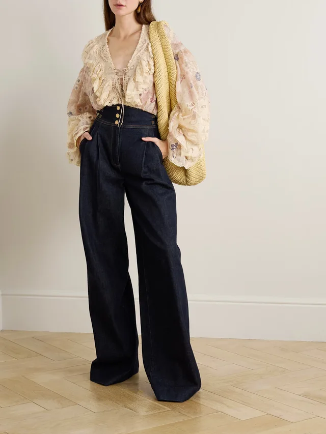 ZIMMERMANN Rebellion lace-up ruffled floral-print linen and silk-blend top in Beige, photo 2 of 2 from NET-A-PORTER (Canada)