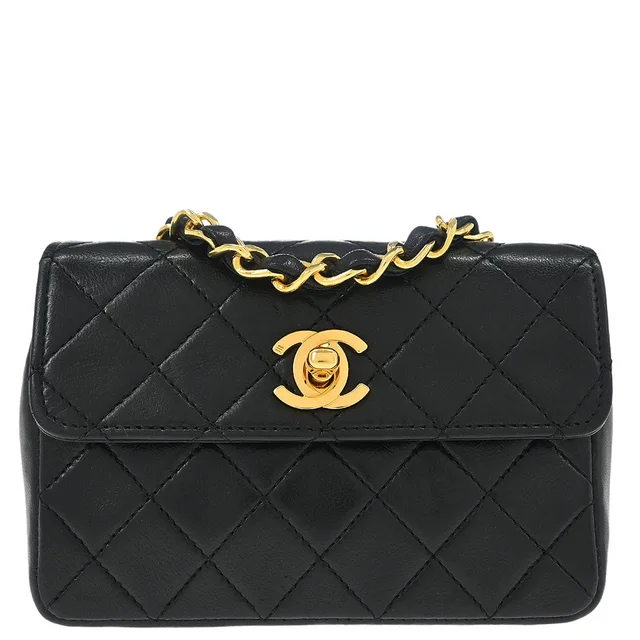Chanel 1989-1991 Black Lambskin Straight Flap Shoulder Bag in Black Lambskin from AMORE Vintage Tokyo