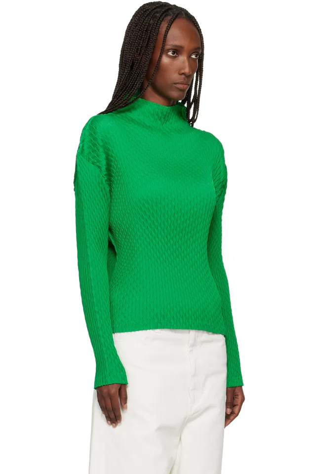 ISSEY MIYAKE Green Sleek Pleats Turtleneck, photo 2 of 4 from SSENSE