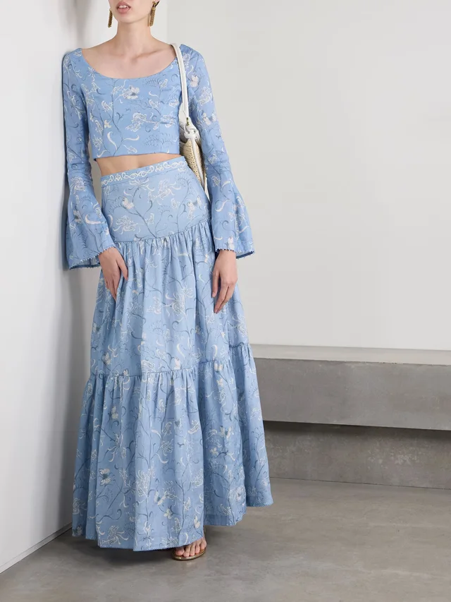 AGUA BY AGUA BENDITA Limoncillo Lymanopoda cropped bead-embellished printed linen top in Blue, photo 2 of 2 from NET-A-PORTER (Canada)