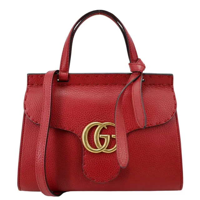 Gucci GG Marmont Leather Top Handle Shoulder Bag Red 442622 in Red Leather from Dallas Designer Handbags