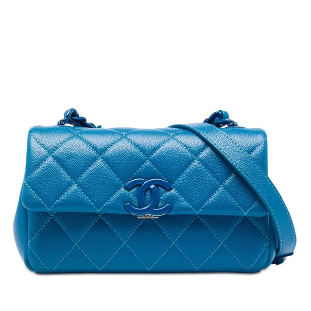 Blue Chanel Small Quilted Caviar My Everything Flap Crossbody Bag in Blue Caviar leather from Designer Revival