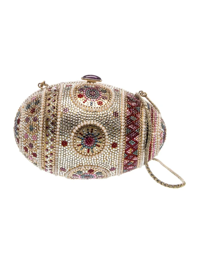 Judith Leiber Faux Pearl Minaudière in gold Leather from The RealReal